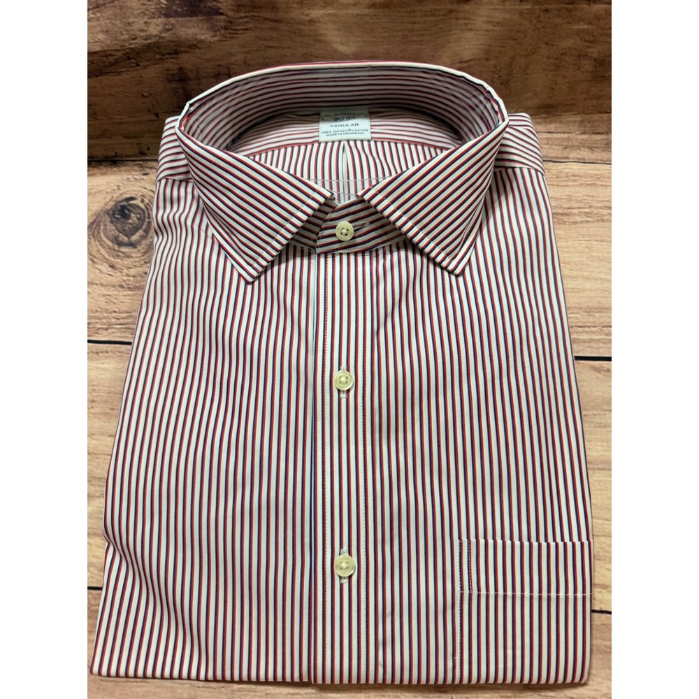 Brooks Brothers Red White Blue Striped Supima Cotton Dress Shirt Regular 16.5 34